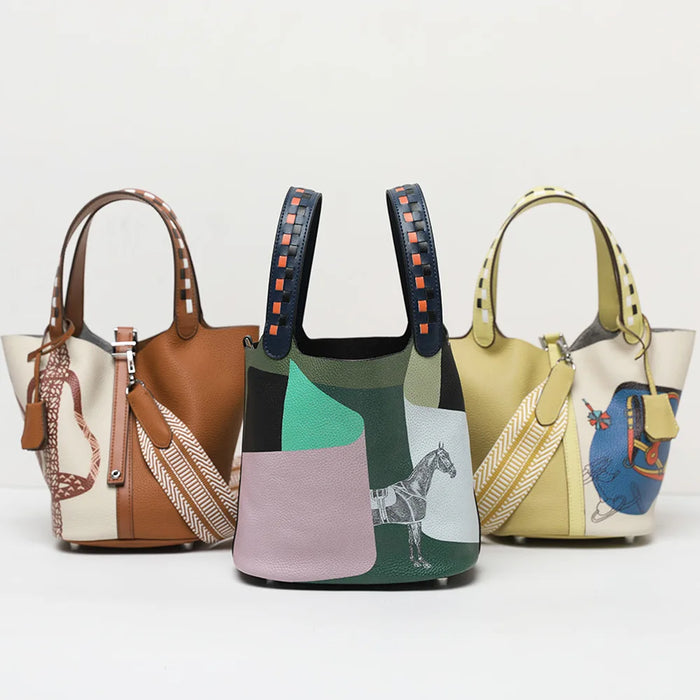 Aurelia Small Leather Bucket Bag / Yellow & Beige