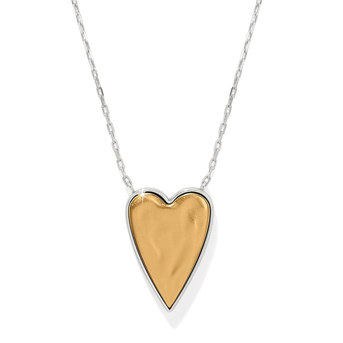 Brighton pendant necklace with gold-tone heart in silver-tone frame on delicate chain on a white background