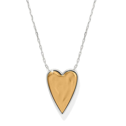 Brighton pendant necklace with gold-tone heart in silver-tone frame on delicate chain on a white background