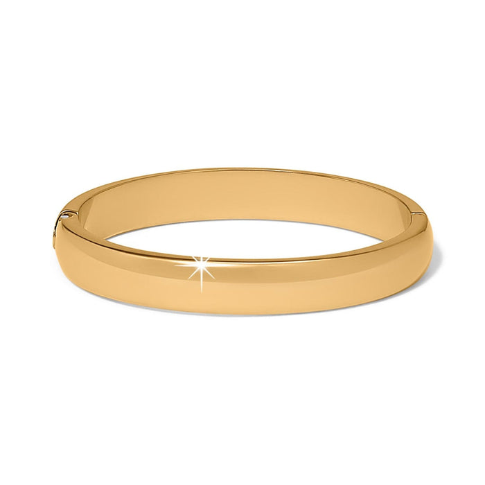 Brighton bangle bracelet with smooth polished gold-plated finish and hinged opening on a white background