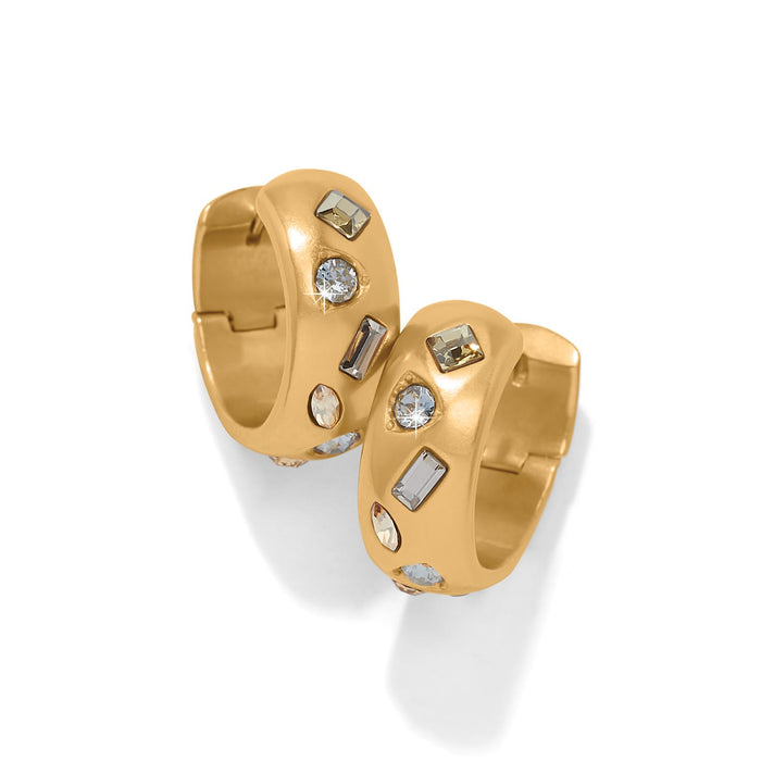 Brighton gold-plated hoop earrings with scattered crystal accents in various shapes and sizes on a white background
