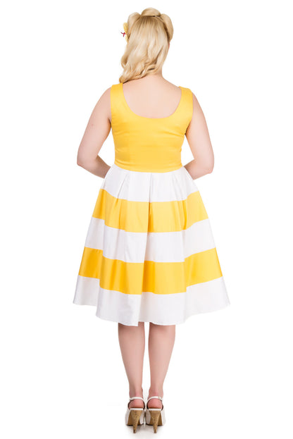 Anna White & Yellow Striped 50s Swing Dress
