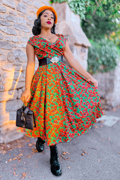 Beverly Red Poppy Garden Off Shoulder Dress