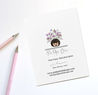 PinkPolish Design Note Cards "Black Bean Sprout" Handmade Notecard
