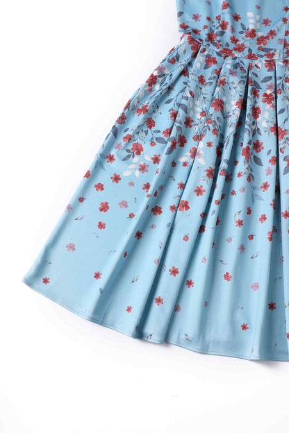 Amanda Blue Falling Flower Swing Dress