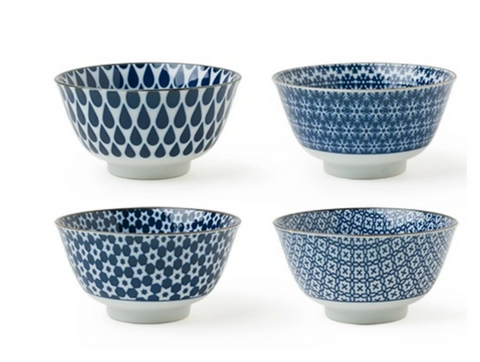 Blue & White 5" Bowl Set