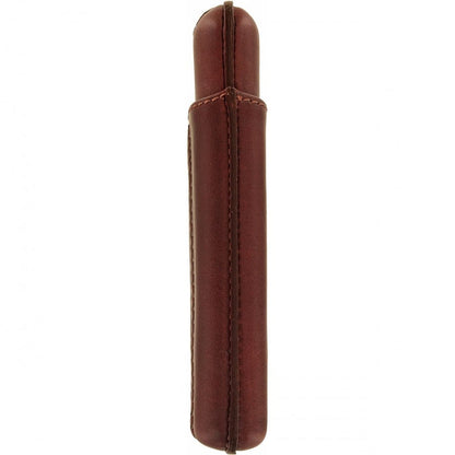 Brighton brown leather pen case with stitched seam detail and rounded top on a white background