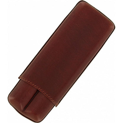 Brighton brown leather cigar case with two-cigar compartment design and visible stitching detail on a white background