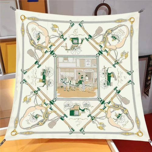 Carriage Beige Silk Scarf / 90cm