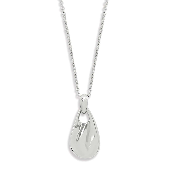 Brighton teardrop pendant necklace with silver-plated finish and delicate cable chain on a white background