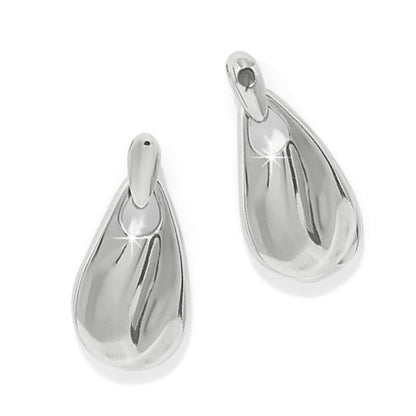 Brighton drop earrings with smooth silver-plated teardrop shapes and polished reflective finish on a white background
