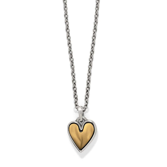 Brighton pendant necklace with two-tone heart pendant and silver-tone chain on a white background