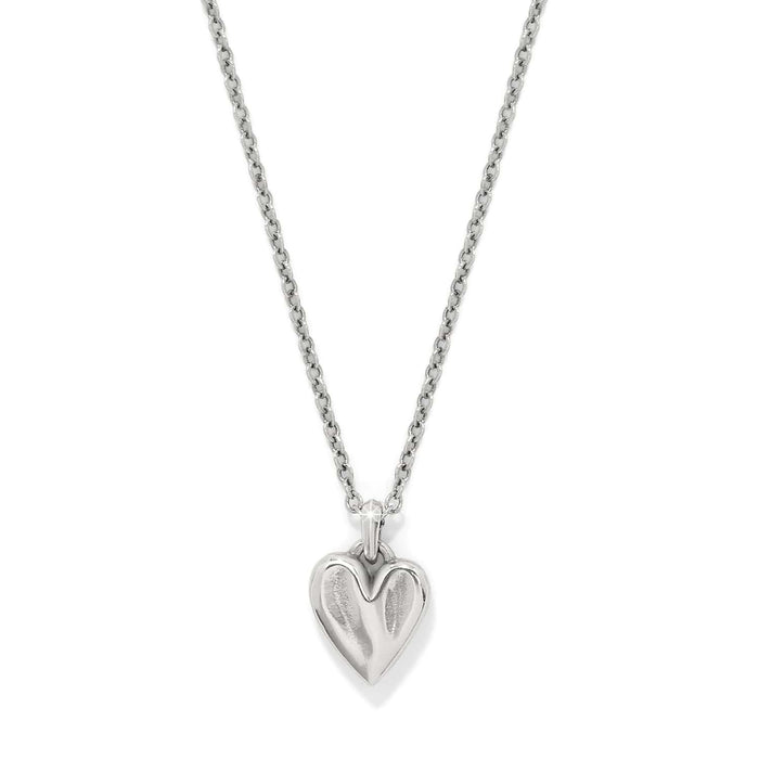 Brighton heart pendant necklace with silver-tone chain and polished puffed heart charm on a white background