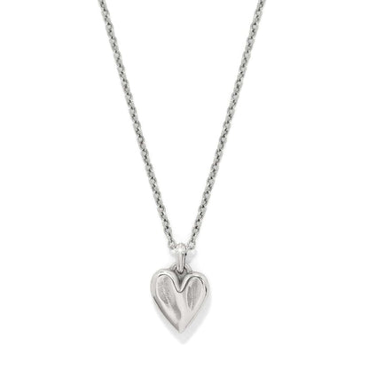 Brighton heart pendant necklace with silver-tone chain and polished puffed heart charm on a white background