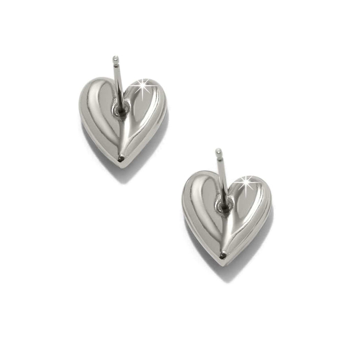 Brighton heart stud earrings shown from the back with polished silver-tone finish and posts on a white background
