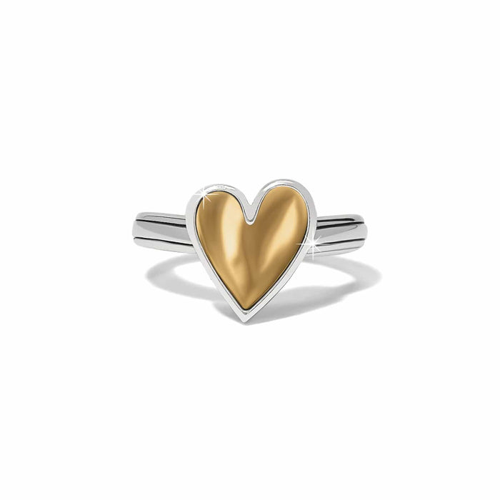 Brighton ring with two-tone gold heart centerpiece and silver-tone double band on a white background
