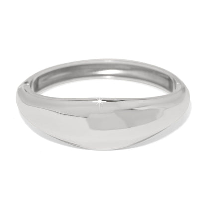 Brighton hinged bangle bracelet with smooth sculpted silver-plated finish and tapered domed front on a white background