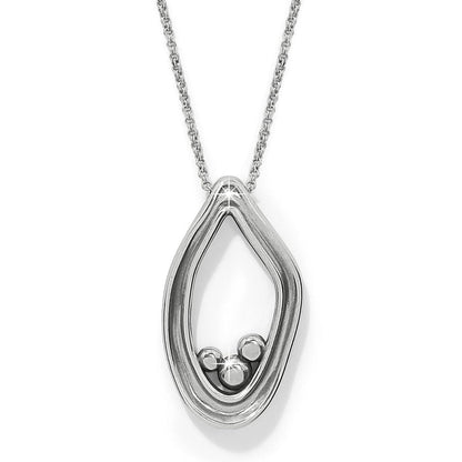 Brighton pendant necklace with silver-plated open teardrop shape and small floating beads inside on a white background