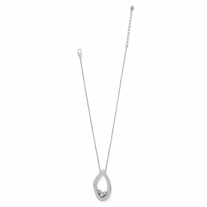 Brighton pendant necklace with silver-plated open teardrop shape and crystal accents on a white background