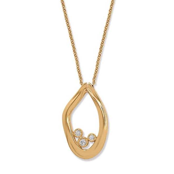 Brighton pendant necklace with gold-plated open teardrop shape and three crystal accents on a white background