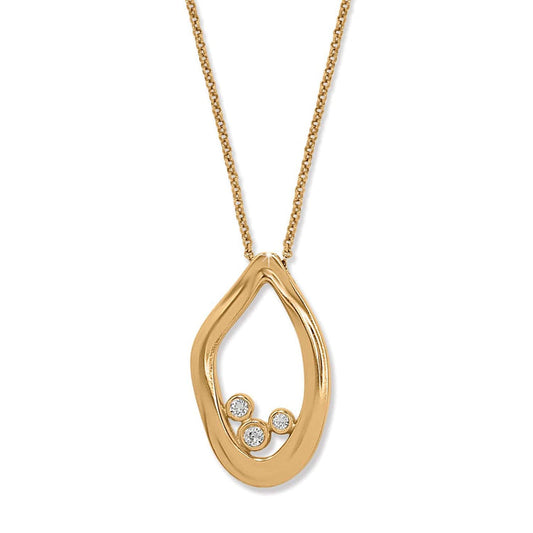 Brighton pendant necklace with gold-plated open teardrop shape and three crystal accents on a white background