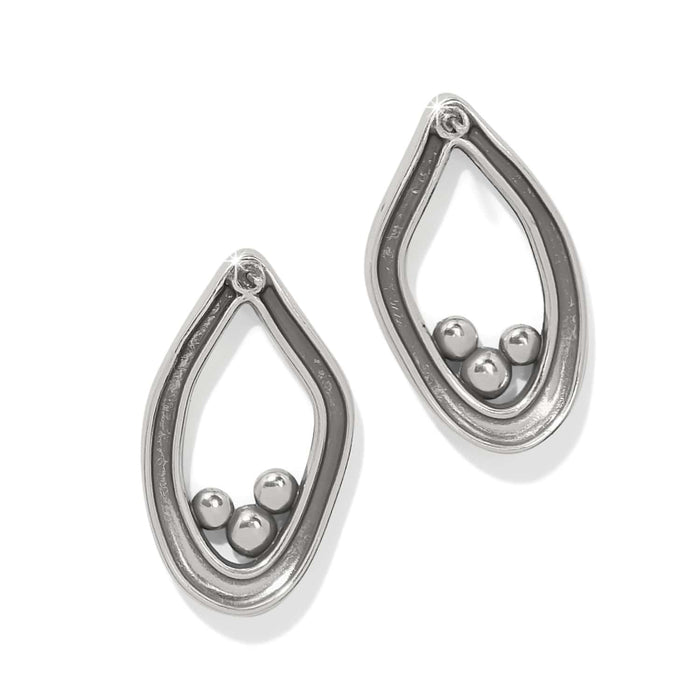 Brighton drop earrings with silver-plated open teardrop shape and small beaded accents on a white background