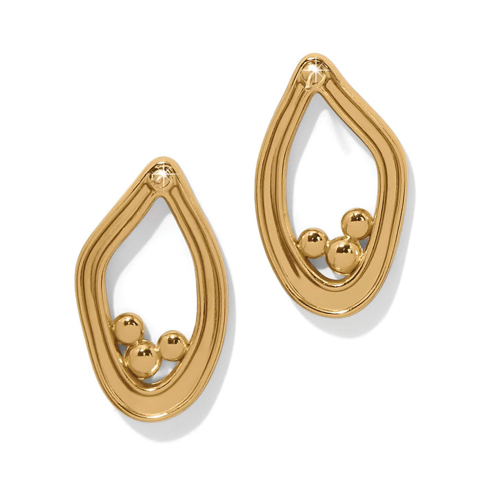 Brighton drop earrings with gold-plated open teardrop shapes and clustered bead accents on a white background