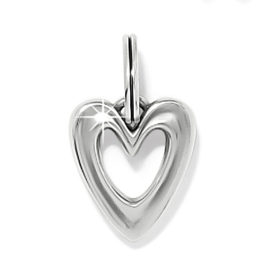 Brighton heart charm pendant with silver-plated finish and open cutout center on a white background