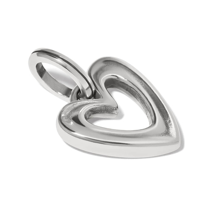 Brighton heart charm with silver-plated open heart design and oval bail loop on a white background