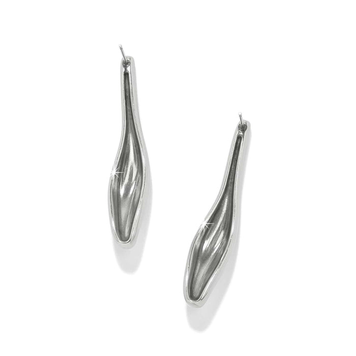 Brighton drop earrings with elongated sculpted silver-plated design and polished finish on a white background