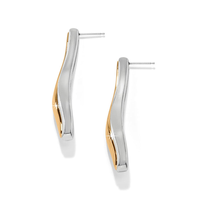 Brighton drop earrings with wavy silver-plated and gold-tone two-tone design on a white background