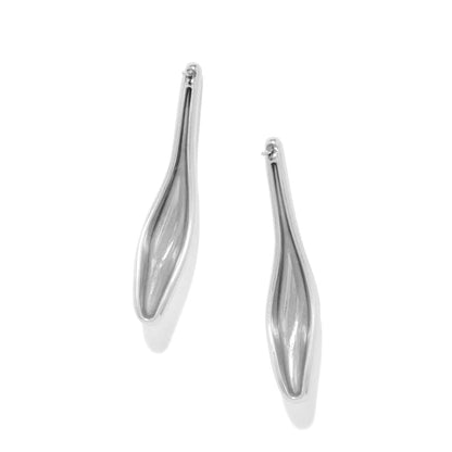 Brighton drop earrings with elongated silver-plated teardrop shapes and grooved center detail on a white background
