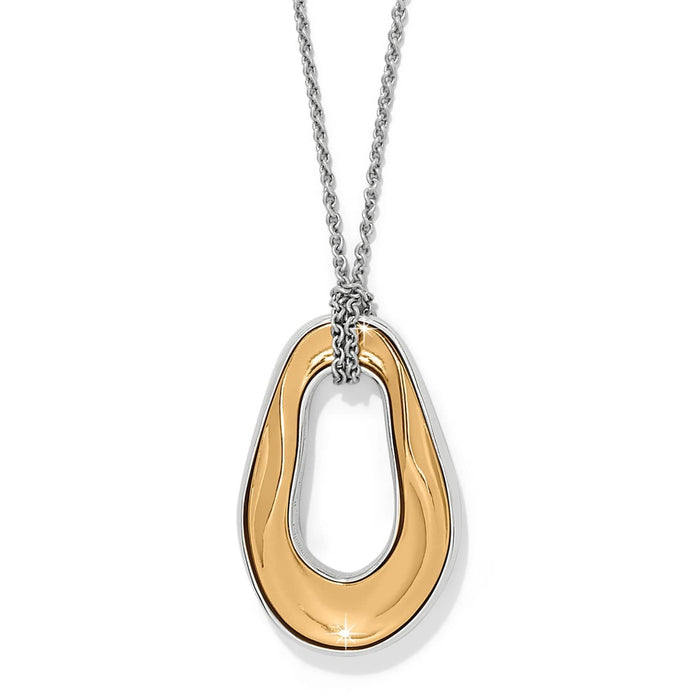 Brighton pendant necklace with two-tone open teardrop design and silver-tone chain on a white background
