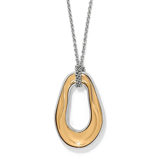 Brighton pendant necklace with two-tone open teardrop design and silver-tone chain on a white background