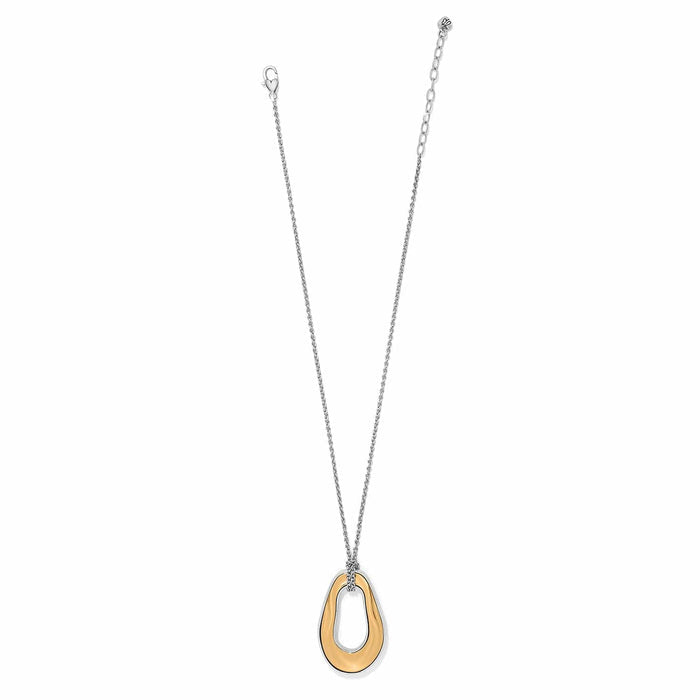Brighton pendant necklace with two-tone open teardrop pendant on silver-tone chain with lobster clasp on a white background