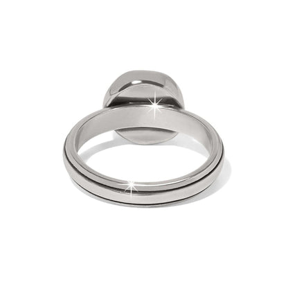 Brighton ring shown from the back with polished two-tone band and rounded centerpiece on a white background