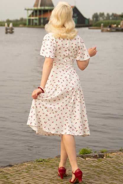 Donna Cherry White Crossover Bust Dress