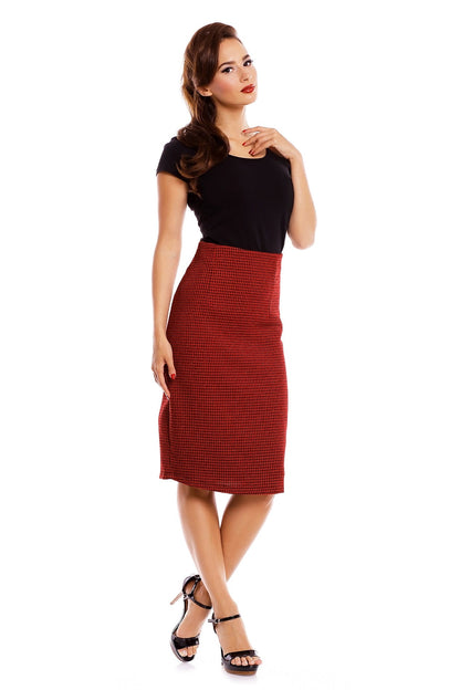 Falda Chic Vintage Inspired Pencil Skirt in Red-Black