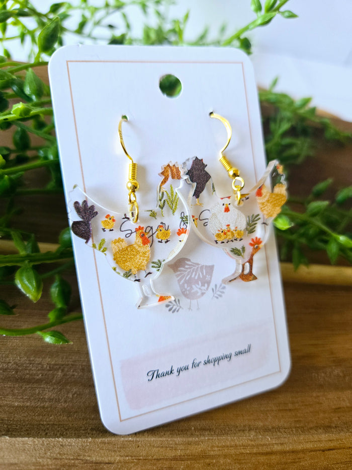 Chicken Shape Fun Farm Acrylic Earrings