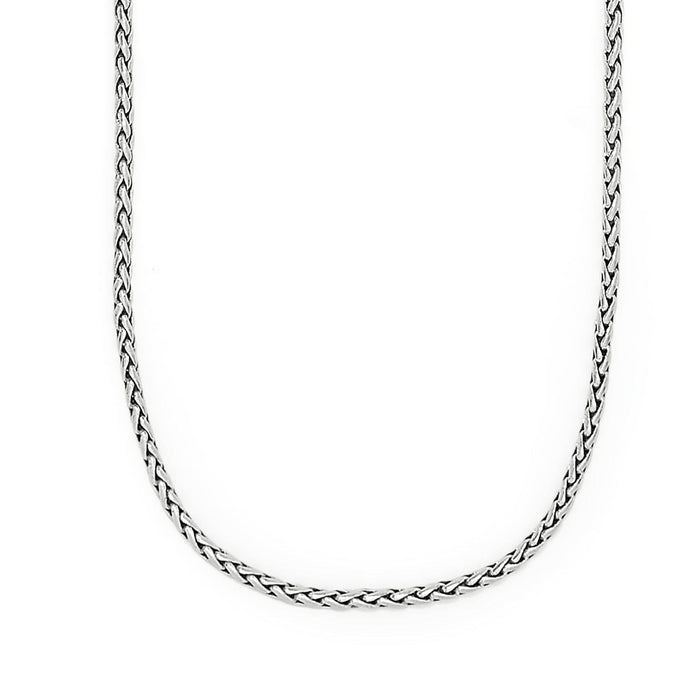 Brighton necklace with silver-plated braided wheat chain and uniform woven links displayed on a white background