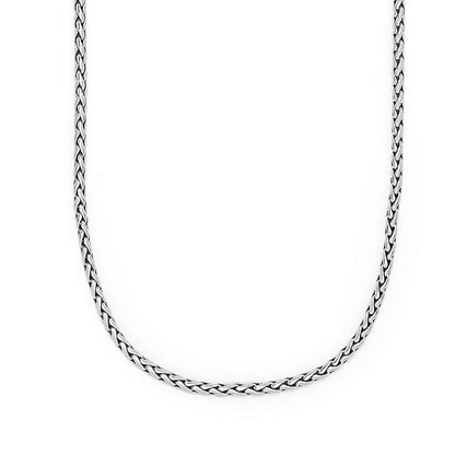 Brighton necklace with silver-plated braided wheat chain and uniform woven links displayed on a white background