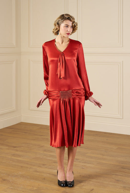 1920s Constance Dress - Rust Satin