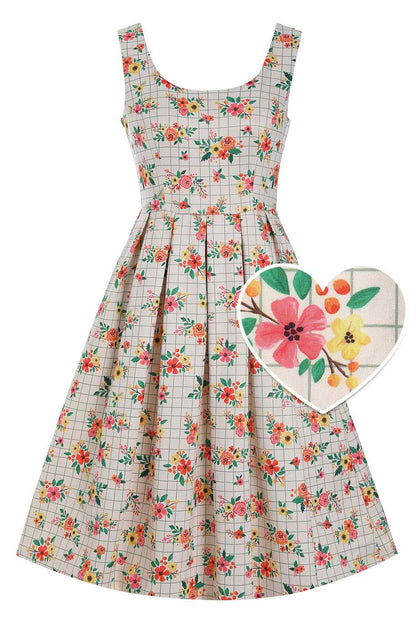Amanda Cream White Floral Check Dress