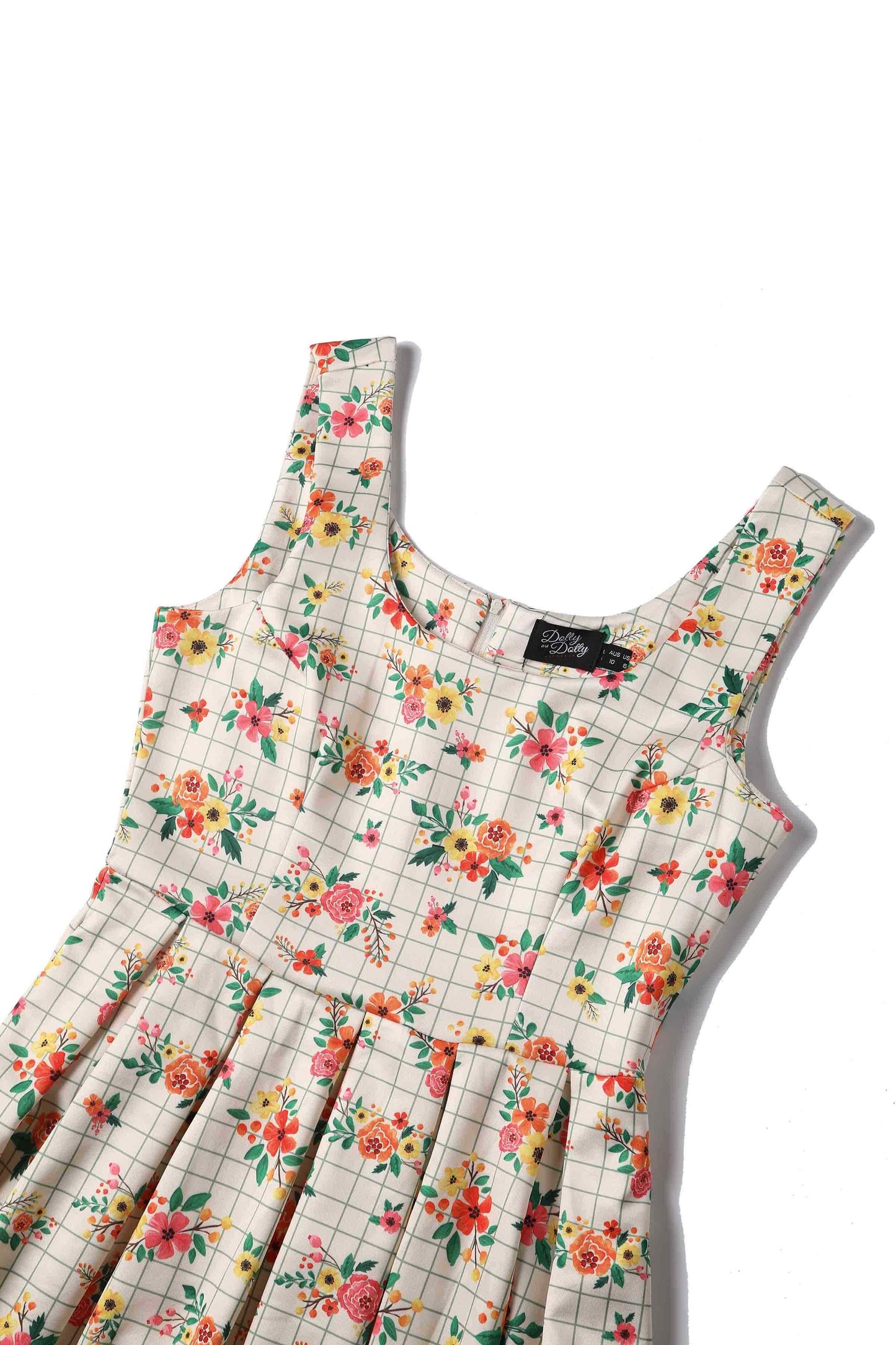 Amanda Cream White Floral Check Dress