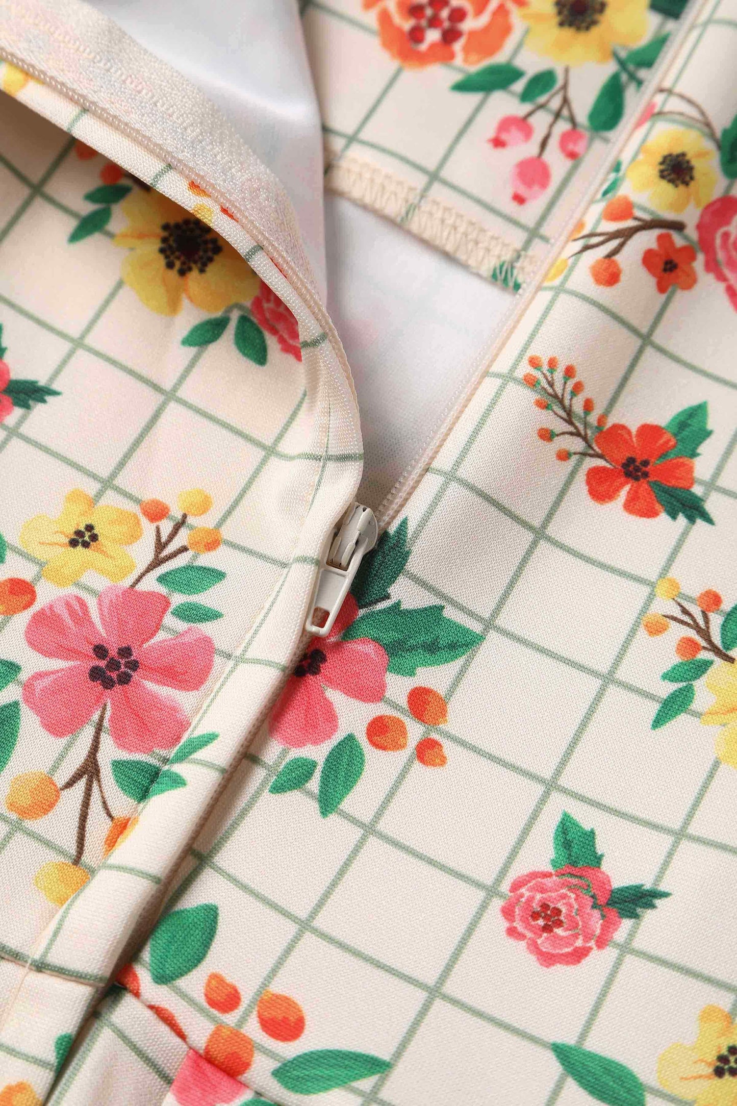 Amanda Cream White Floral Check Dress