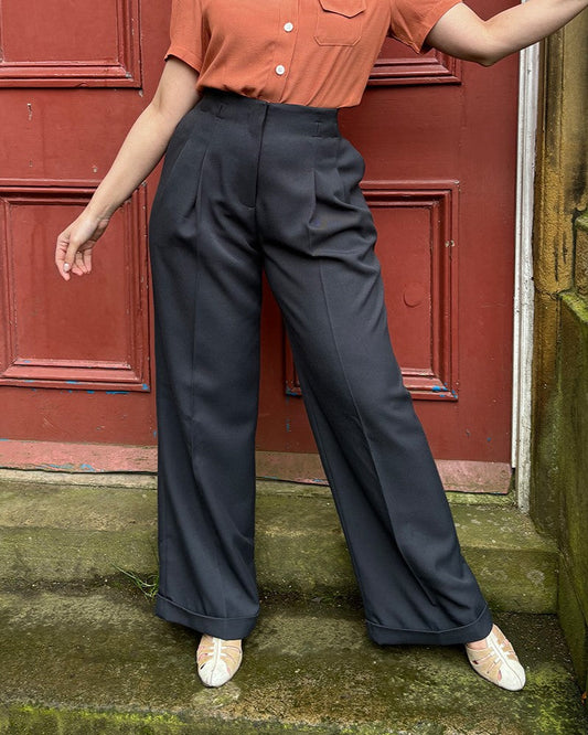 1930s Marlene Trousers - charcoal twill