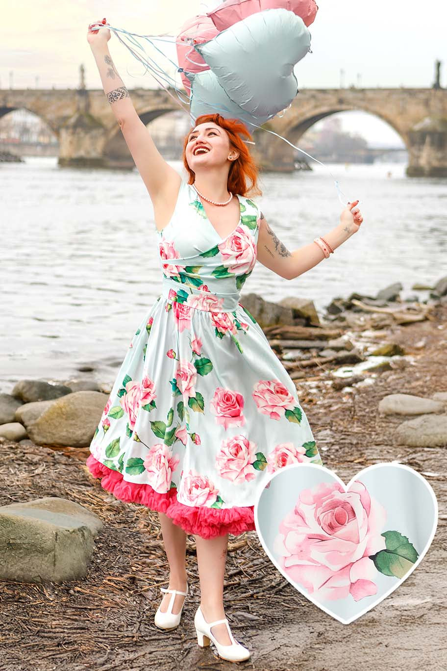 May Crossover Bust Baby Blue Rose Dress