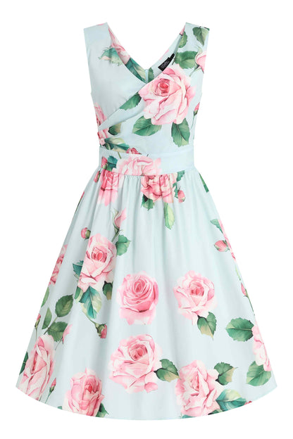 May Crossover Bust Baby Blue Rose Dress