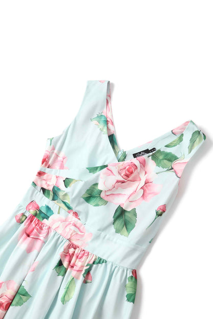 May Crossover Bust Baby Blue Rose Dress