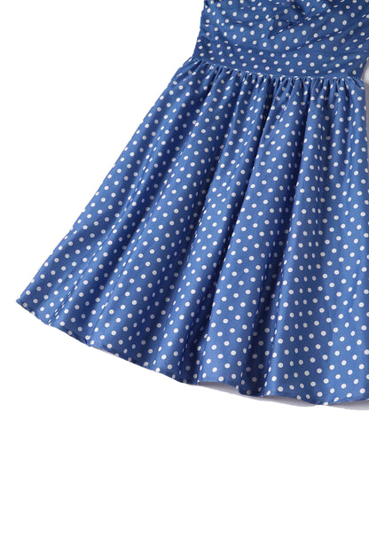 May Crossover Bust Blue and White Polka Dot Dress